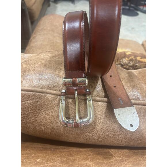 Brighton Leather Belt Western Engraved Silver Buckle Set Style 9A207 Size 32 ML - Picture 6 of 9